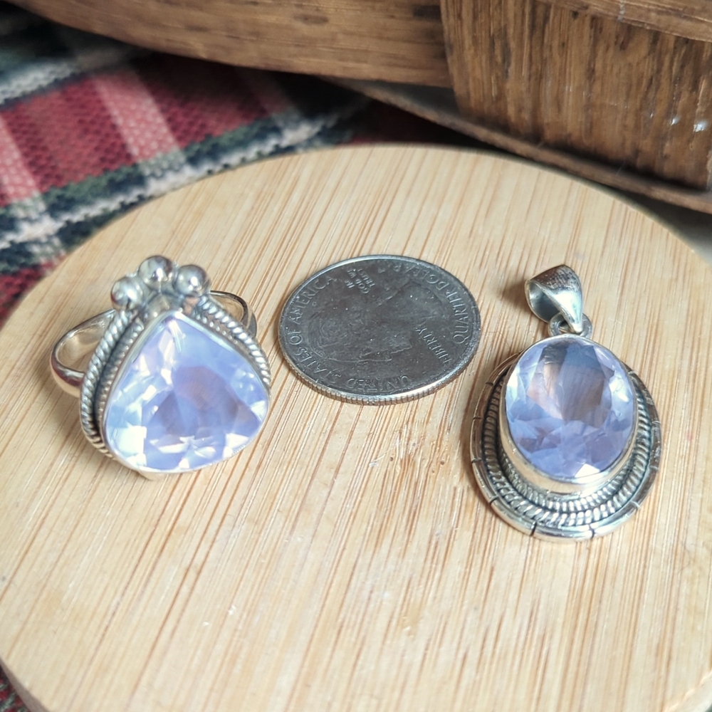 Lavender Quartz Ring Sz 11 & Pendant .925 Sterling Silver